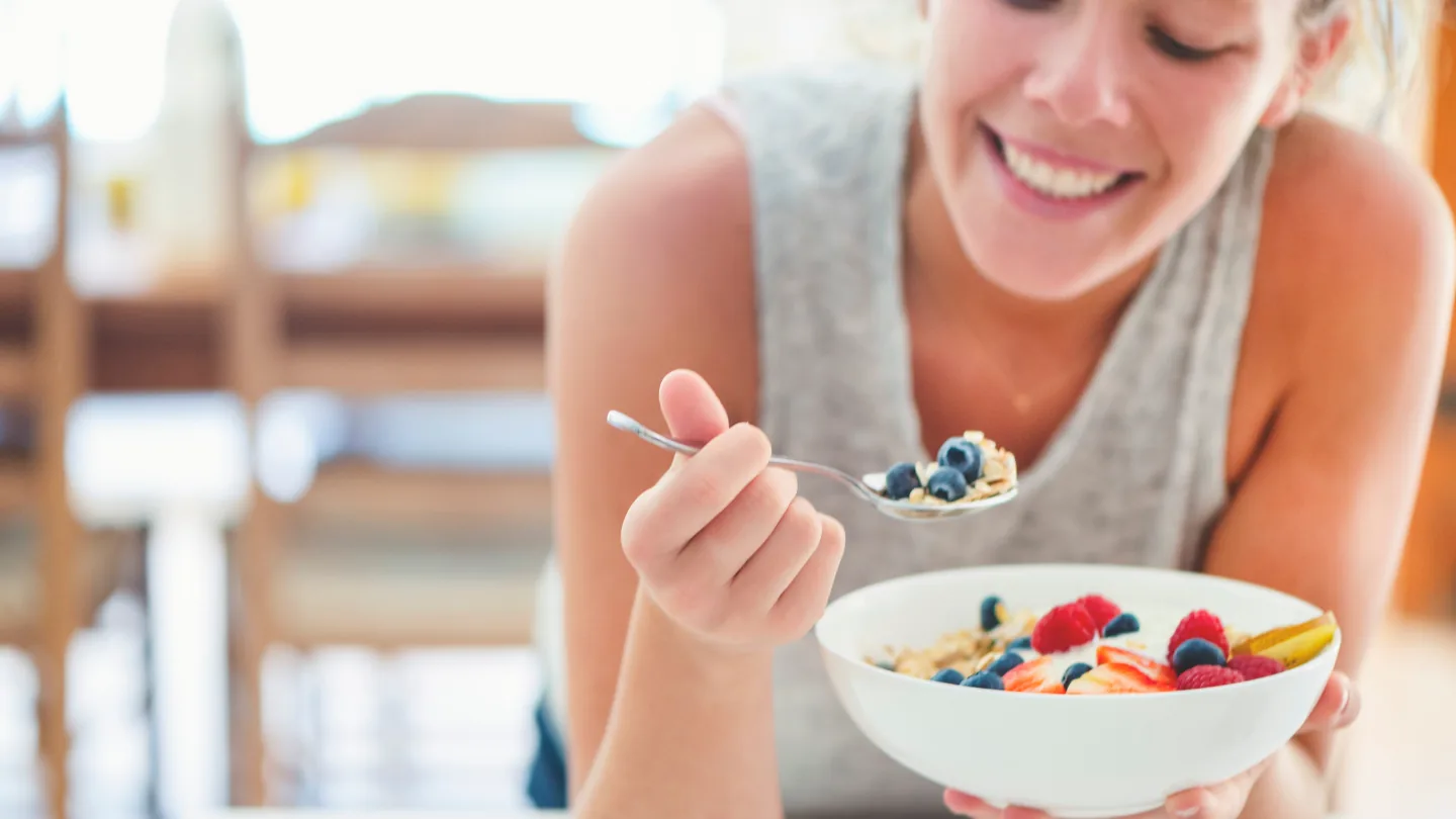 Colorful healthy family meal with vegetables and fruit